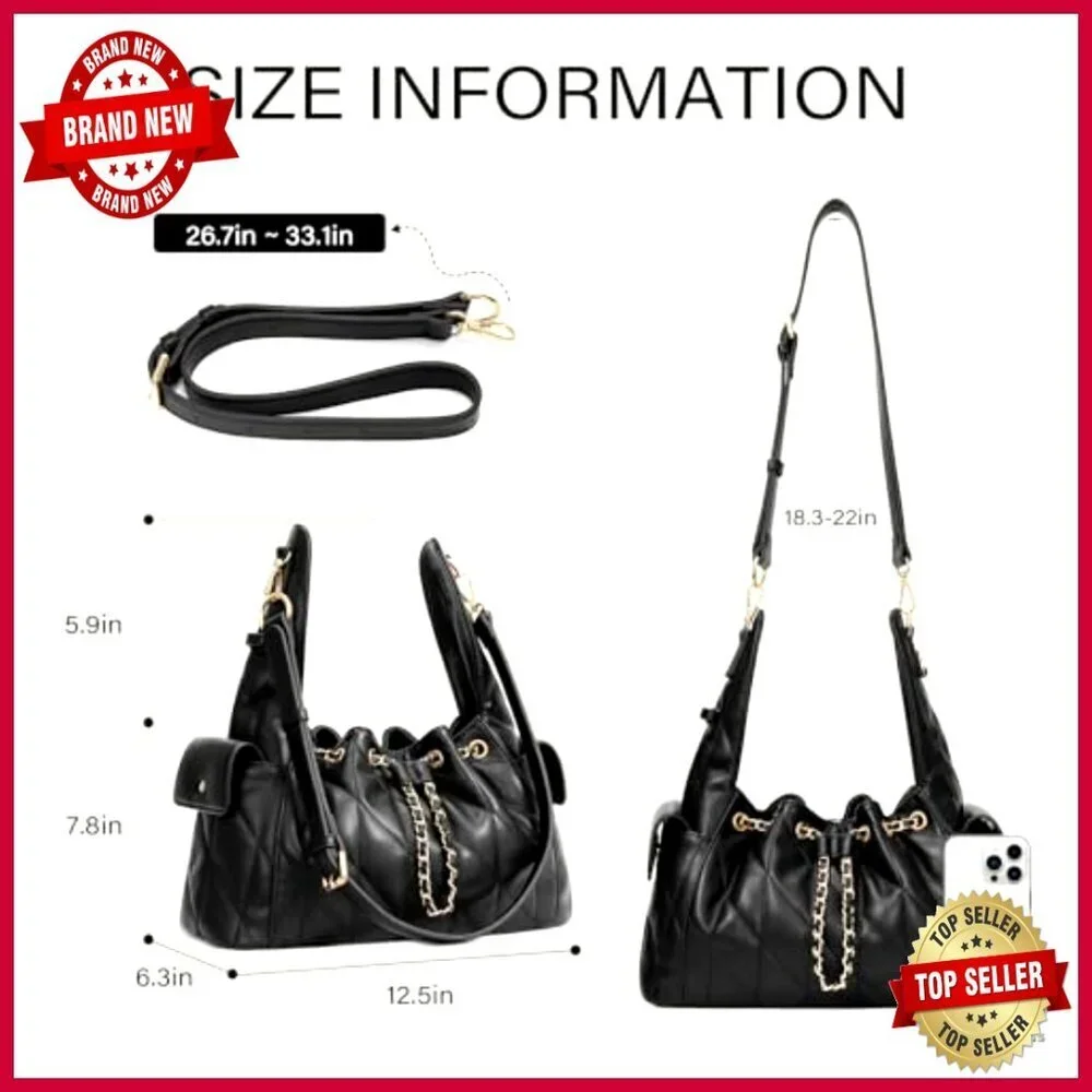 Quilted Vegan Leather Hobo Bag Adjustable Strap Tote Purse Women